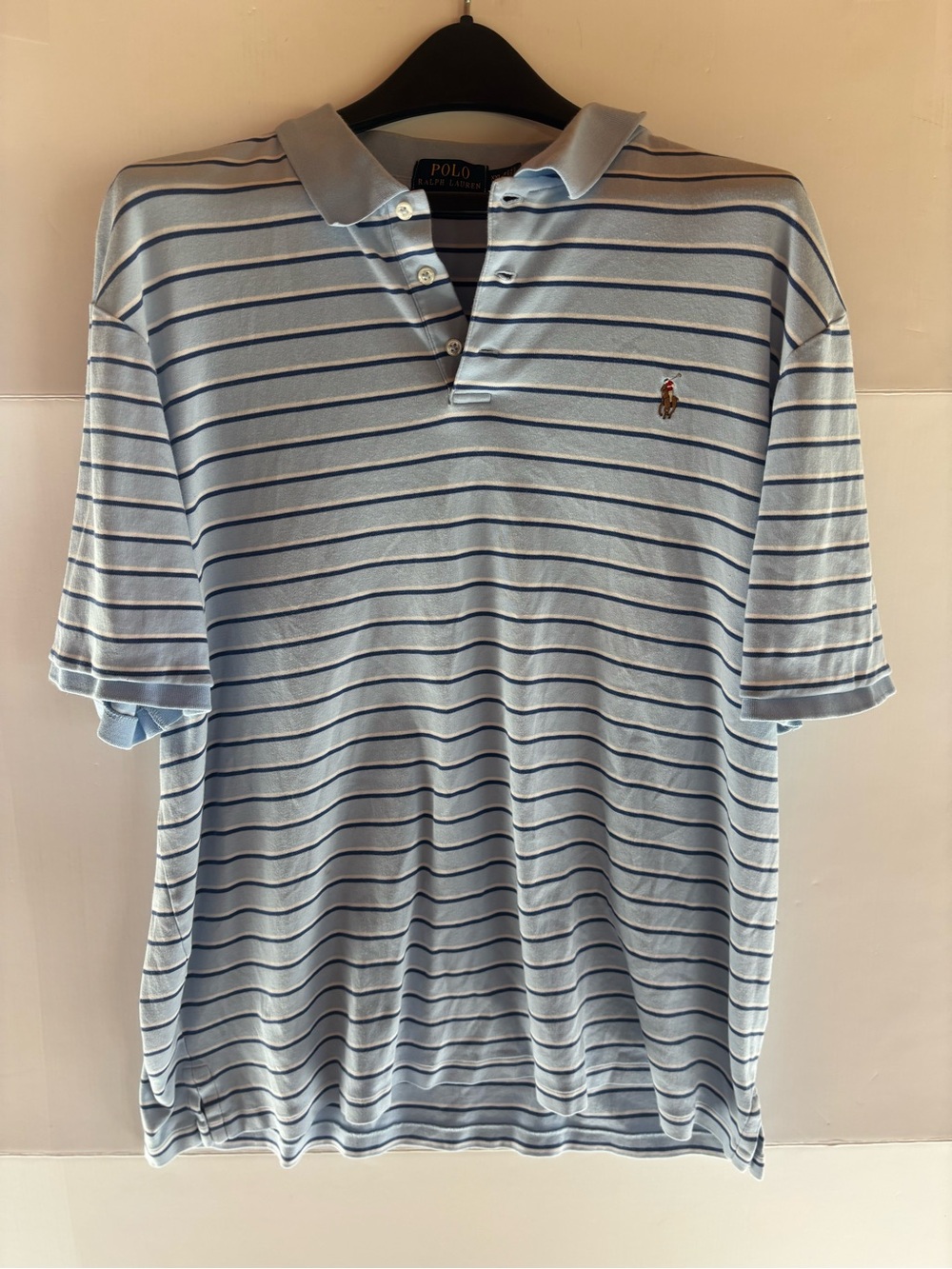 Polo Ralph Lauren Men's Polo Shirt 2XL Blue/White Striped Short Sleeve Logo